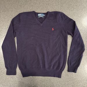 Vintage Polo Ralph Lauren Sweater Medium Lambswool V-Neck Jumper Pullover Navy